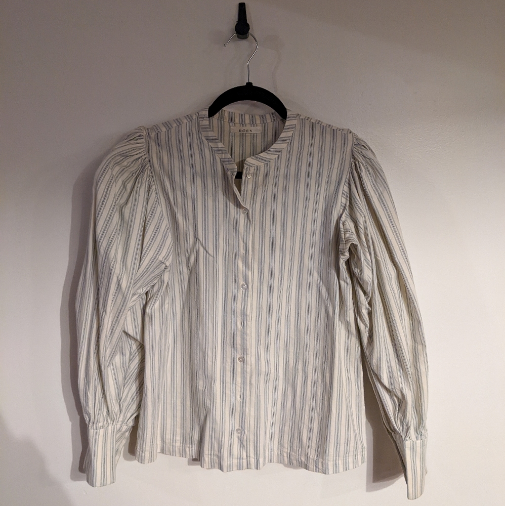 Doen Striped Cotton Puff Sleeve Blouse